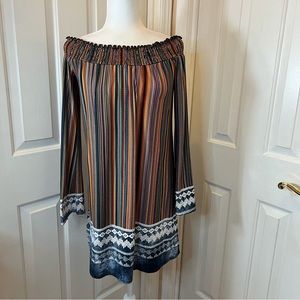 BeBop Off-The-Shoulder Boho Stripe Multicolor Dress Tunic Size Medium